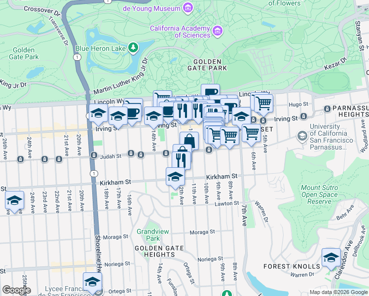 map of restaurants, bars, coffee shops, grocery stores, and more near in San Francisco