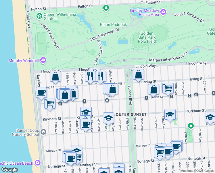 map of restaurants, bars, coffee shops, grocery stores, and more near in San Francisco