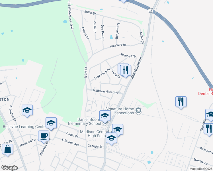 map of restaurants, bars, coffee shops, grocery stores, and more near 137 Maple Hill Drive in Richmond