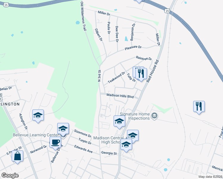 map of restaurants, bars, coffee shops, grocery stores, and more near 140 Maple Hill Drive in Richmond