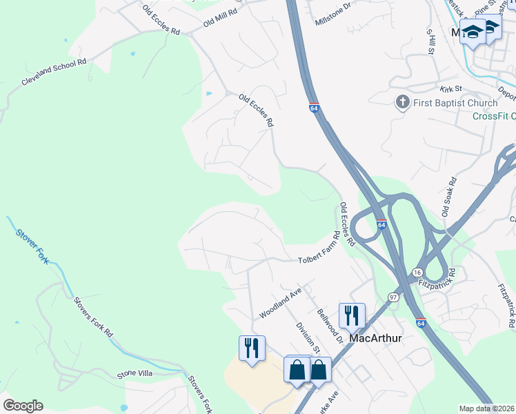 map of restaurants, bars, coffee shops, grocery stores, and more near 120 Richmond Lane in Beckley