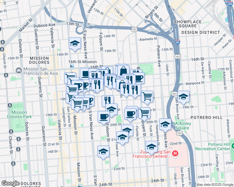 map of restaurants, bars, coffee shops, grocery stores, and more near 3118 18th Street in San Francisco