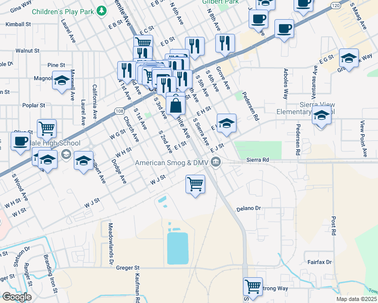 map of restaurants, bars, coffee shops, grocery stores, and more near 425 South 3rd Avenue in Oakdale