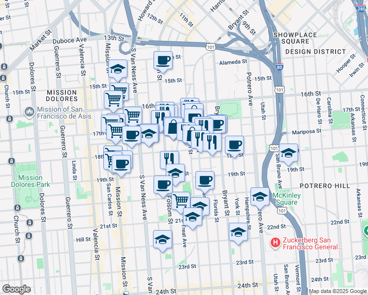 map of restaurants, bars, coffee shops, grocery stores, and more near 3118 18th Street in San Francisco