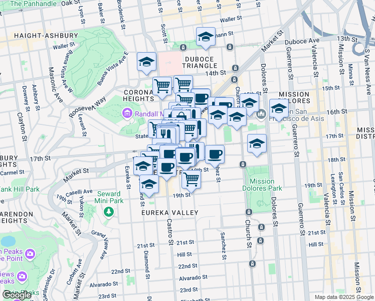 map of restaurants, bars, coffee shops, grocery stores, and more near in San Francisco