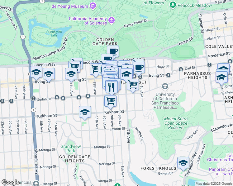 map of restaurants, bars, coffee shops, grocery stores, and more near in San Francisco