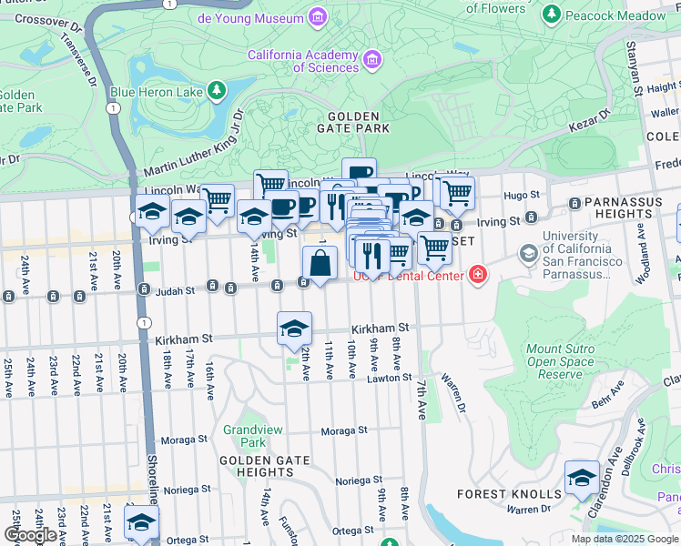 map of restaurants, bars, coffee shops, grocery stores, and more near 1379 10th Avenue in San Francisco