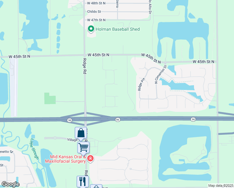 map of restaurants, bars, coffee shops, grocery stores, and more near 4200 Church Circle in Wichita