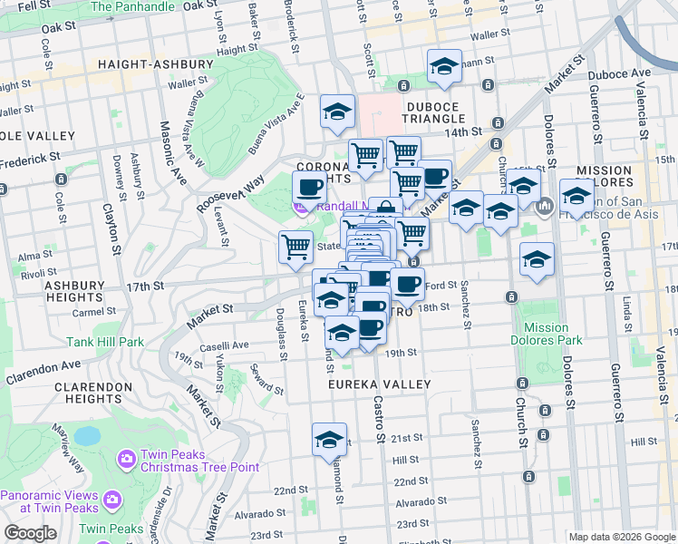 map of restaurants, bars, coffee shops, grocery stores, and more near in San Francisco