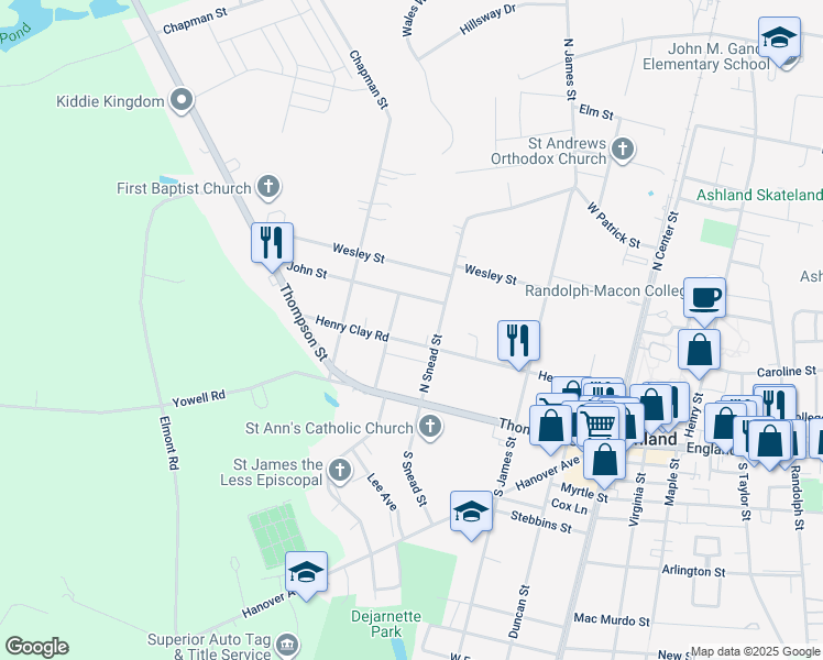 map of restaurants, bars, coffee shops, grocery stores, and more near 306 Henry Clay Road in Ashland