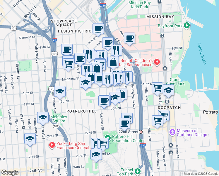 map of restaurants, bars, coffee shops, grocery stores, and more near 1419 18th Street in San Francisco