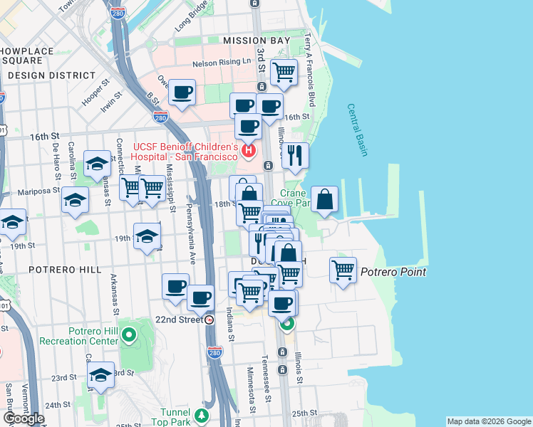 map of restaurants, bars, coffee shops, grocery stores, and more near in San Francisco