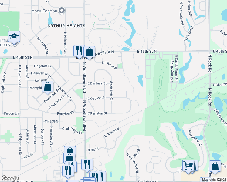 map of restaurants, bars, coffee shops, grocery stores, and more near 4326 North Mission Road in Bel Aire
