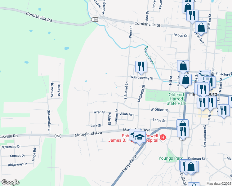 map of restaurants, bars, coffee shops, grocery stores, and more near 633 Belmont Street in Harrodsburg