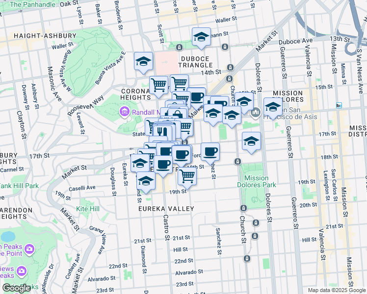 map of restaurants, bars, coffee shops, grocery stores, and more near 3909 17th Street in San Francisco