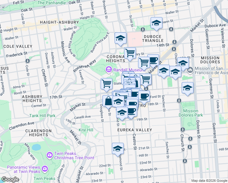 map of restaurants, bars, coffee shops, grocery stores, and more near 4108 17th Street in San Francisco