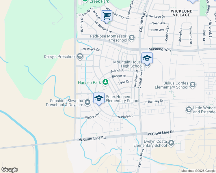 map of restaurants, bars, coffee shops, grocery stores, and more near 1180 Vecindad Street in Tracy