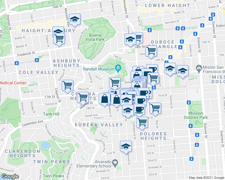 map of restaurants, bars, coffee shops, grocery stores, and more near 4170 17th Street in San Francisco