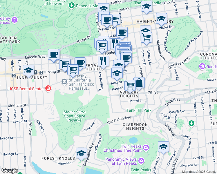 map of restaurants, bars, coffee shops, grocery stores, and more near in San Francisco