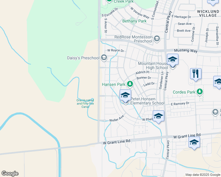 map of restaurants, bars, coffee shops, grocery stores, and more near 650 West Hearst Lane in Tracy
