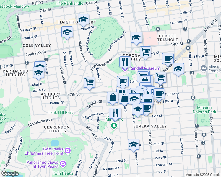 map of restaurants, bars, coffee shops, grocery stores, and more near 80 Ord Street in San Francisco