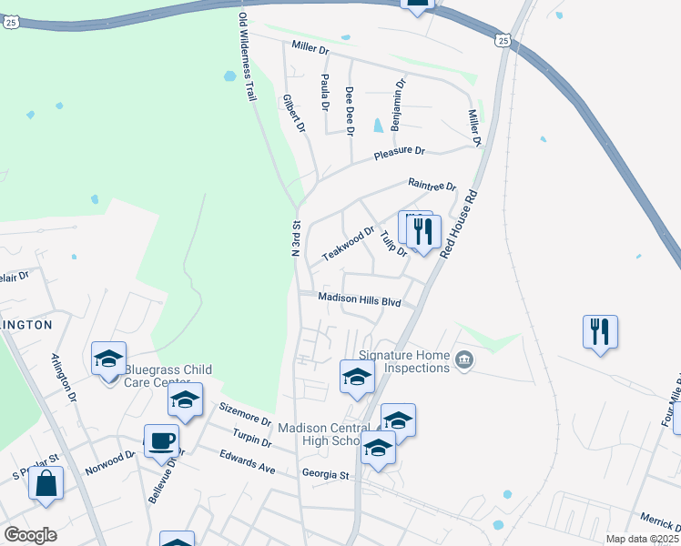map of restaurants, bars, coffee shops, grocery stores, and more near 140 Maple Hill Drive in Richmond