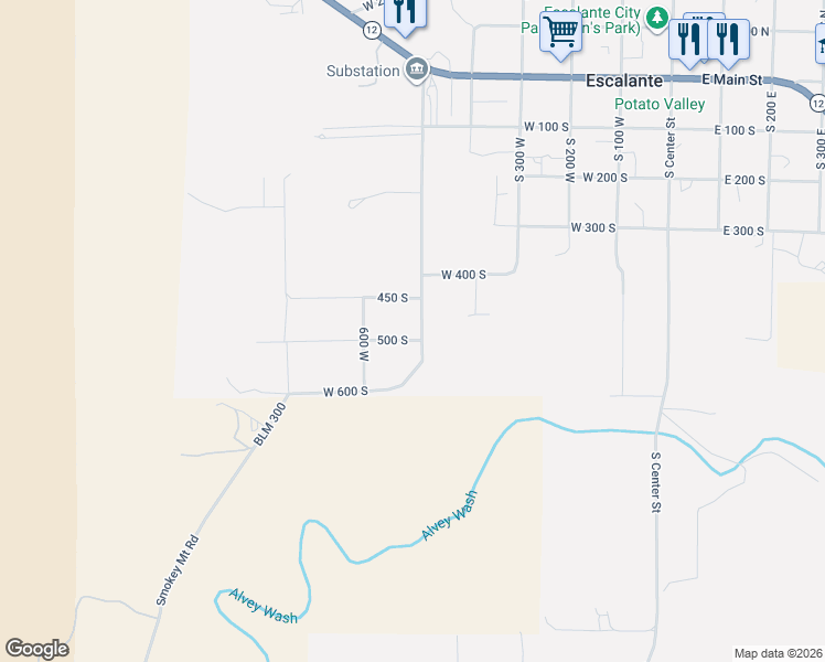 map of restaurants, bars, coffee shops, grocery stores, and more near 480 South 500 West in Escalante