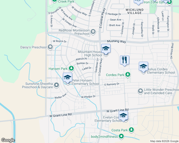 map of restaurants, bars, coffee shops, grocery stores, and more near 147 Fremont Drive in Tracy