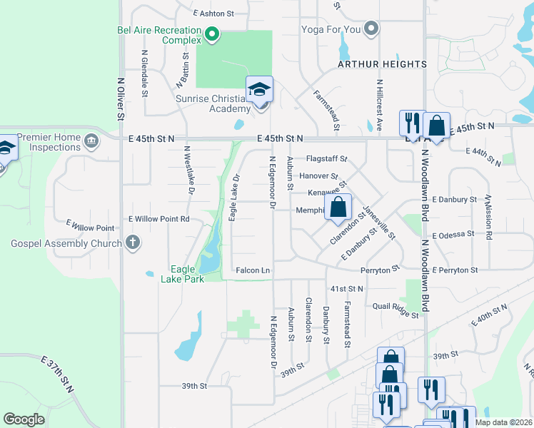 map of restaurants, bars, coffee shops, grocery stores, and more near 4347 North Edgemoor Street in Bel Aire