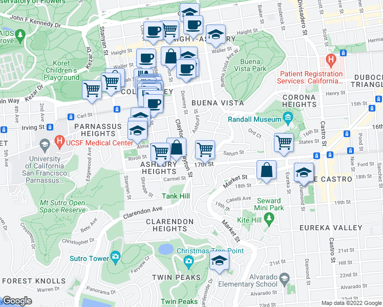map of restaurants, bars, coffee shops, grocery stores, and more near in San Francisco