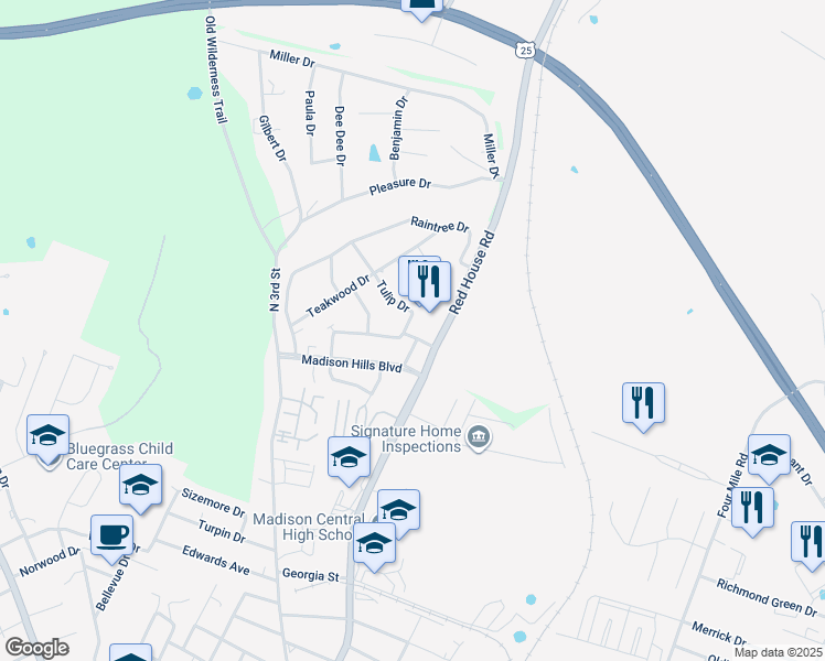 map of restaurants, bars, coffee shops, grocery stores, and more near 117 Maple Hill Drive in Richmond