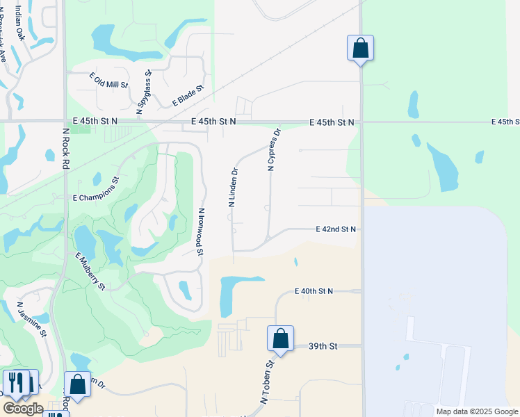 map of restaurants, bars, coffee shops, grocery stores, and more near 4341 N Cypress Dr in Wichita