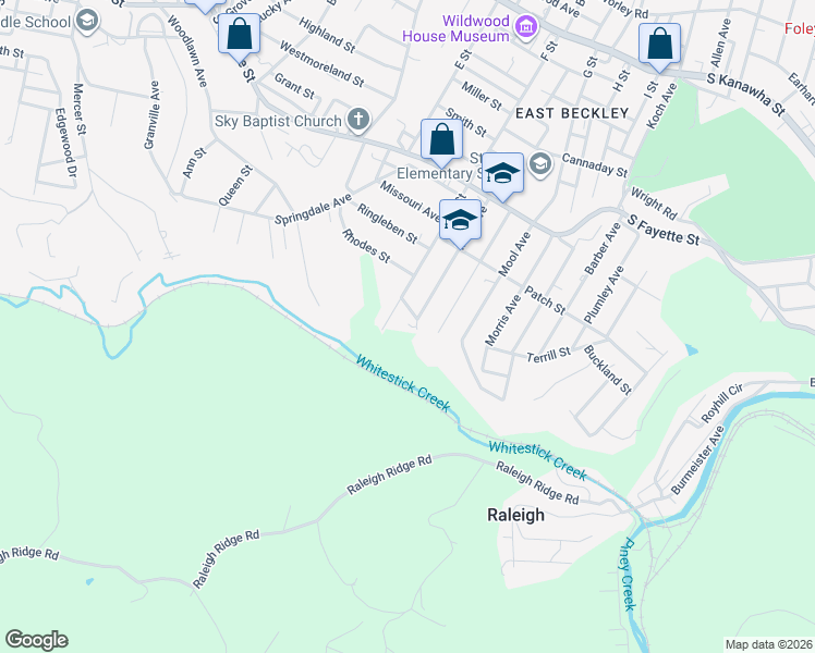 map of restaurants, bars, coffee shops, grocery stores, and more near 305 Terrill Street in Beckley