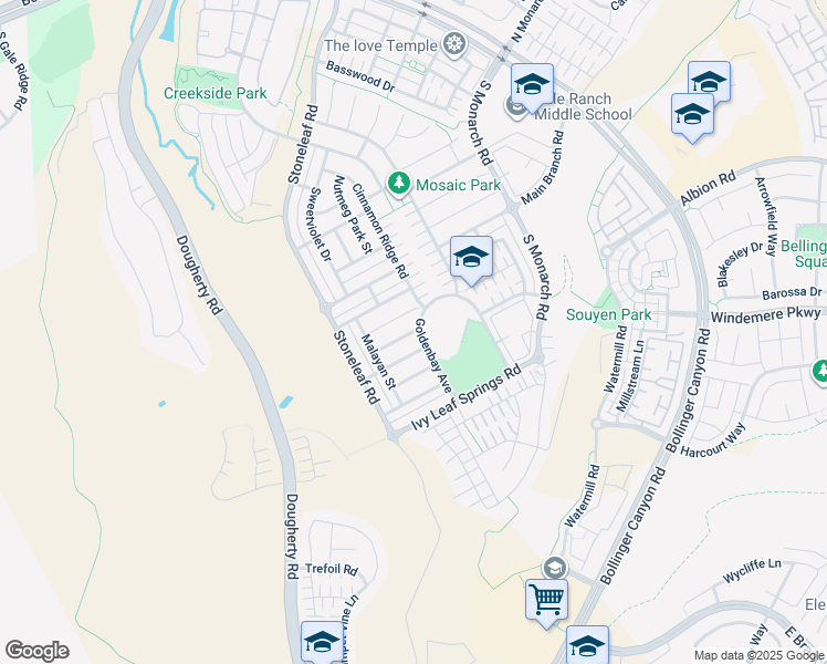 map of restaurants, bars, coffee shops, grocery stores, and more near Butterfly Creek Road in San Ramon