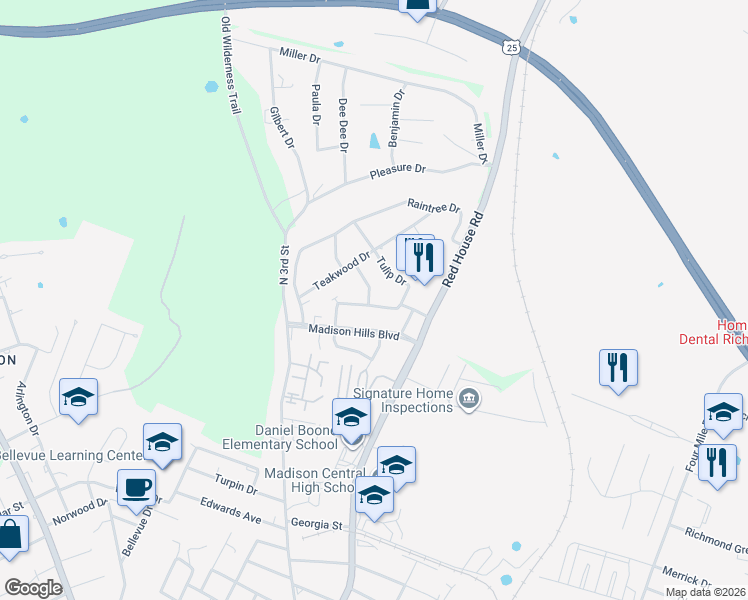 map of restaurants, bars, coffee shops, grocery stores, and more near 137 Maple Hill Drive in Richmond