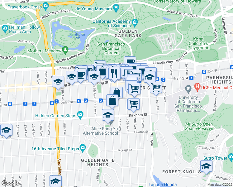 map of restaurants, bars, coffee shops, grocery stores, and more near 1367 11th Avenue in San Francisco