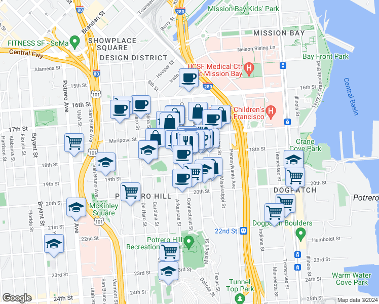 map of restaurants, bars, coffee shops, grocery stores, and more near 1419 18th Street in San Francisco