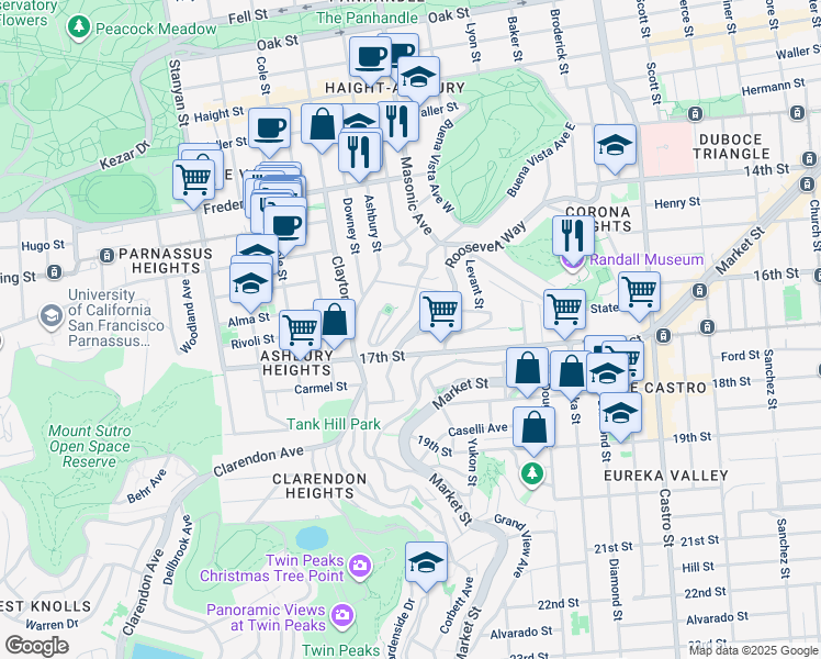 map of restaurants, bars, coffee shops, grocery stores, and more near in San Francisco