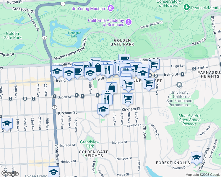 map of restaurants, bars, coffee shops, grocery stores, and more near in San Francisco