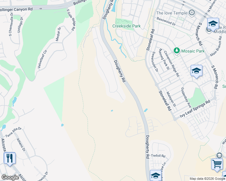 map of restaurants, bars, coffee shops, grocery stores, and more near 1188 Rosamund Drive in San Ramon