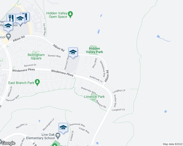 map of restaurants, bars, coffee shops, grocery stores, and more near 3375 Middlebrooke Way in San Ramon