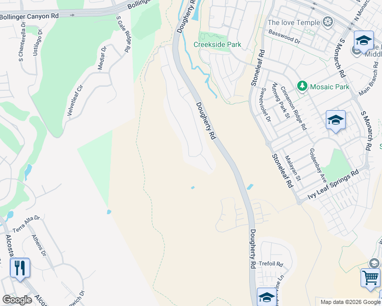 map of restaurants, bars, coffee shops, grocery stores, and more near 1188 Rosamund Drive in San Ramon