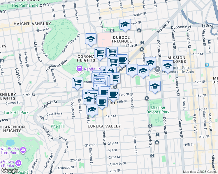 map of restaurants, bars, coffee shops, grocery stores, and more near in San Francisco