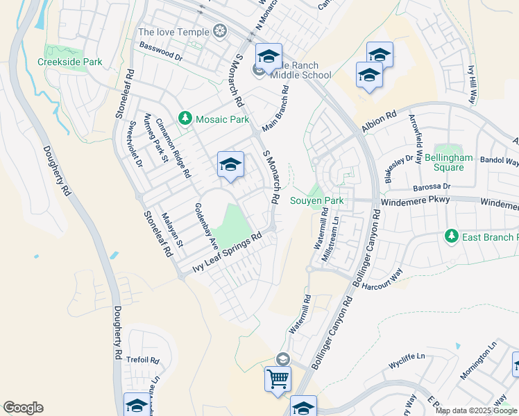map of restaurants, bars, coffee shops, grocery stores, and more near Goldenbay Avenue in San Ramon