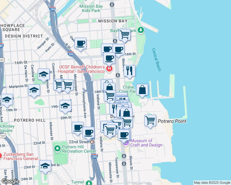 map of restaurants, bars, coffee shops, grocery stores, and more near in San Francisco