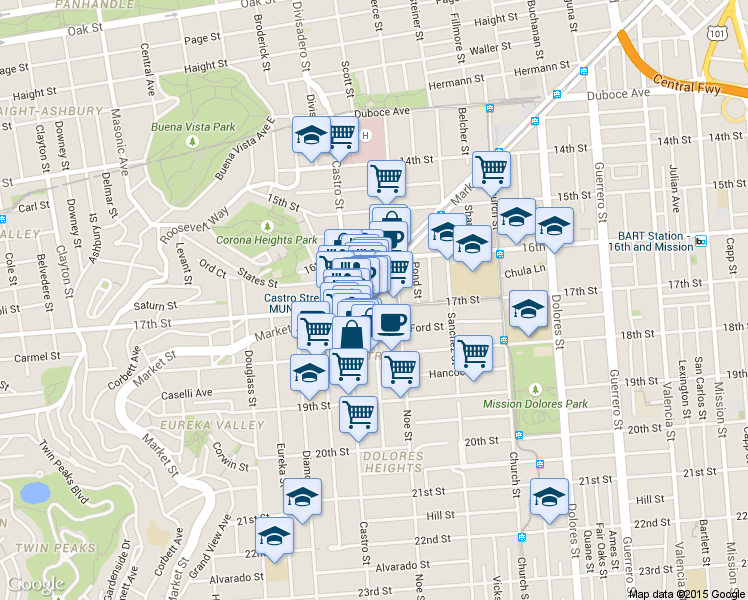 map of restaurants, bars, coffee shops, grocery stores, and more near in San Francisco