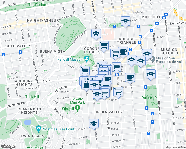 map of restaurants, bars, coffee shops, grocery stores, and more near 4106 17th Street in San Francisco