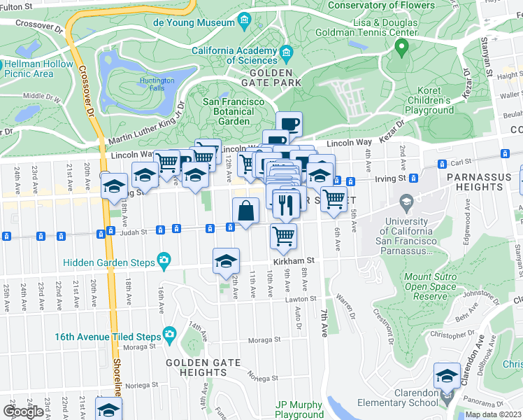 map of restaurants, bars, coffee shops, grocery stores, and more near 1379 10th Avenue in San Francisco