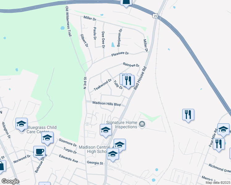 map of restaurants, bars, coffee shops, grocery stores, and more near 117 Maple Hill Drive in Richmond