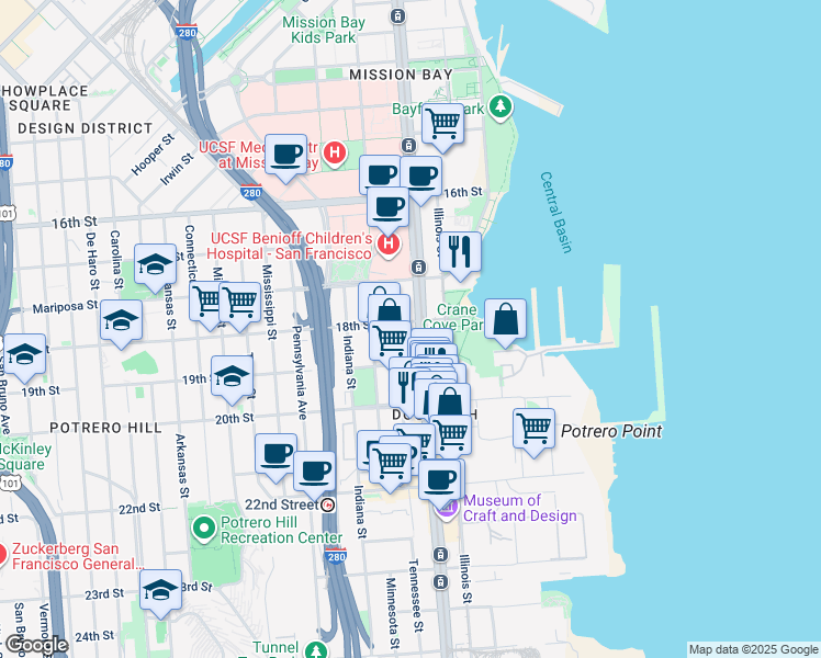 map of restaurants, bars, coffee shops, grocery stores, and more near 675 18th Street in San Francisco